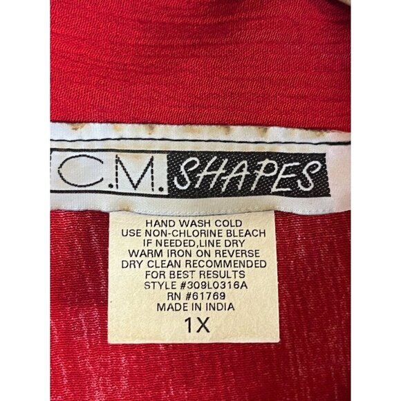 Retro Crinkle Floral Shirt 1X Red Embroidery Artsy 80s Ribbed Preppy Classic 80s - Picture 2 of 12